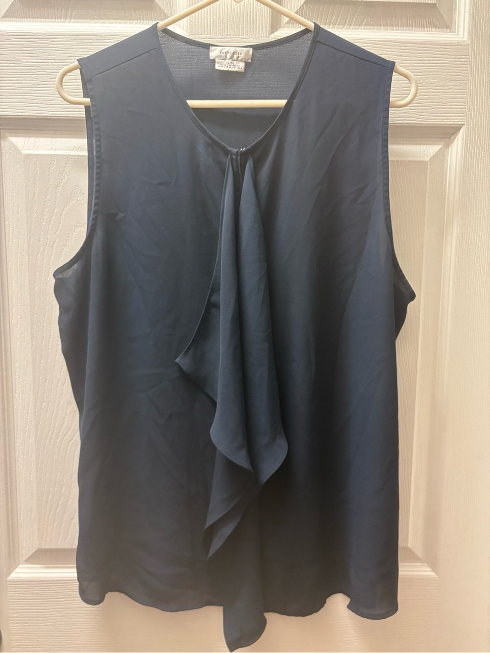 Van Heusen Navy Sleeveless Ruffle Front Top